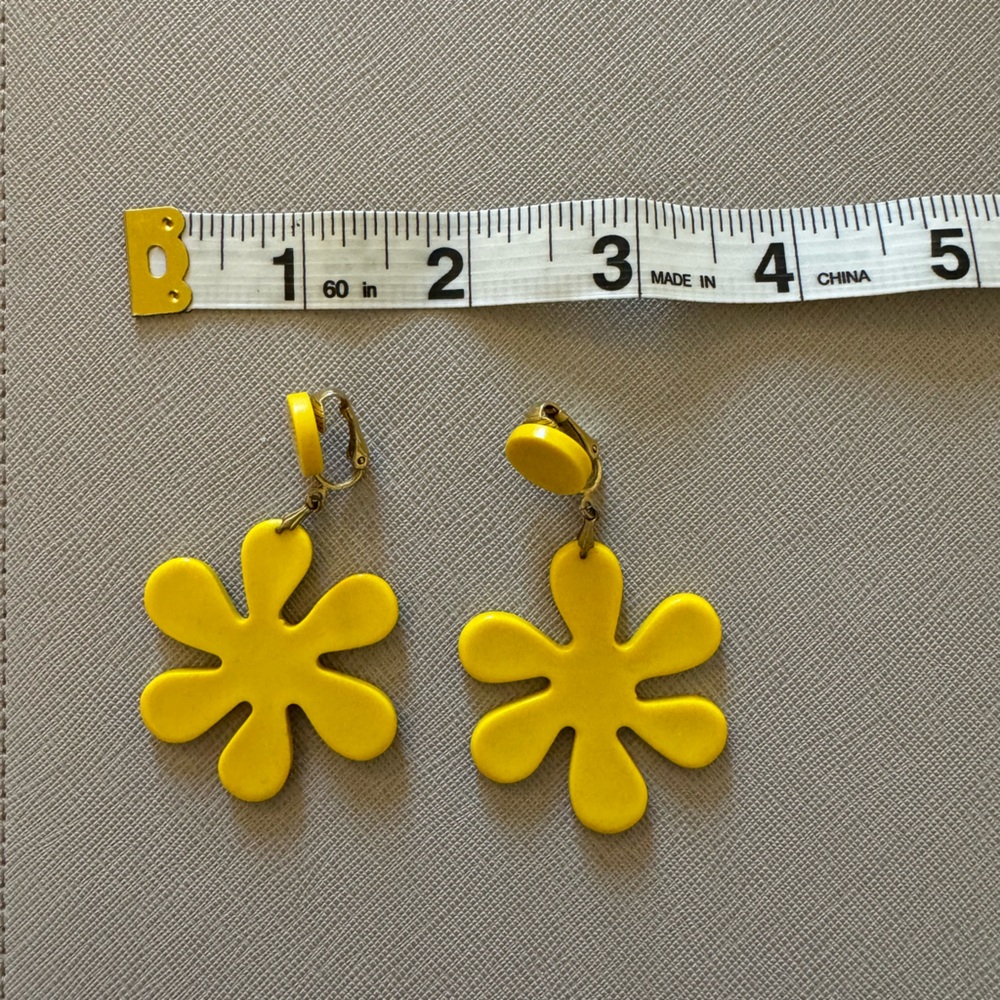 Vintage Yellow Clip On Flower Earrings